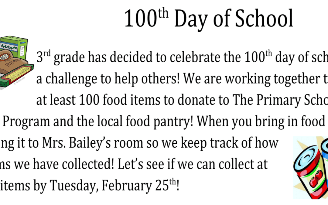 3rd-Grade 100th Day of School Food Drive