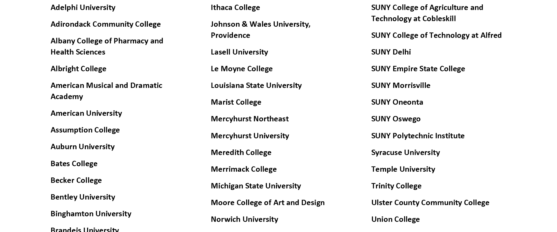 Class of 2020 College Acceptance List Ichabod Crane Central School