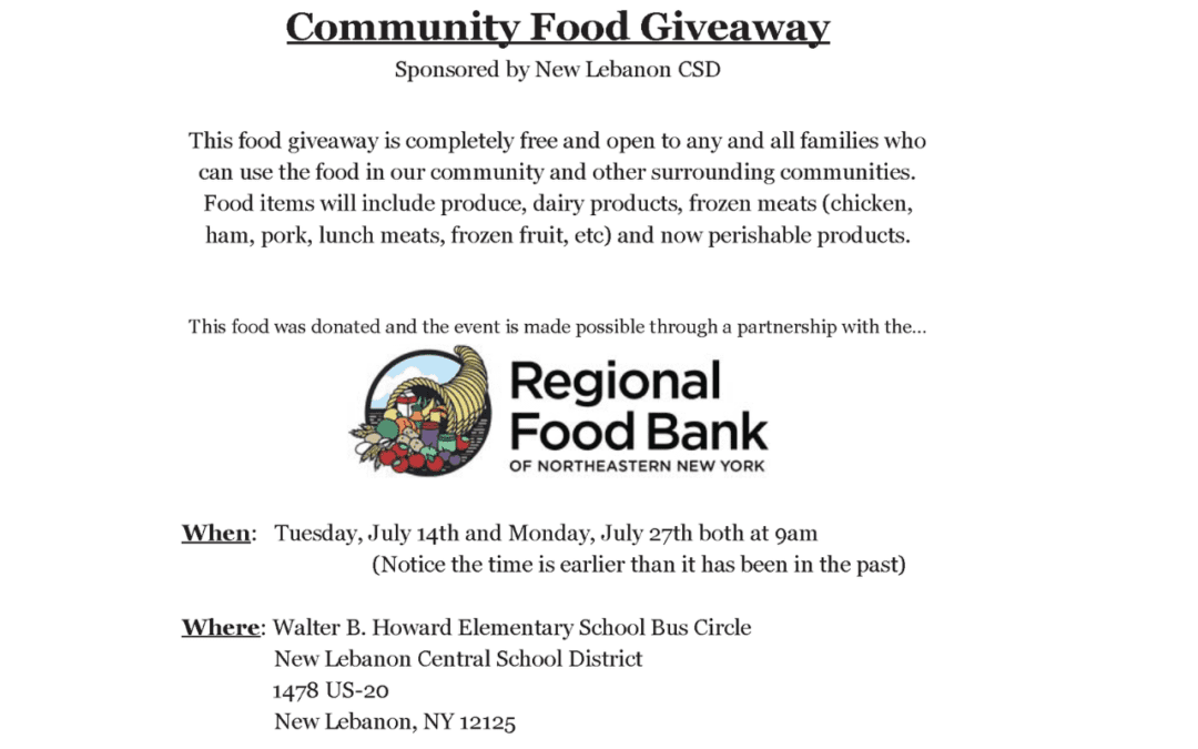 Community Food Giveaway On July 14 & 27