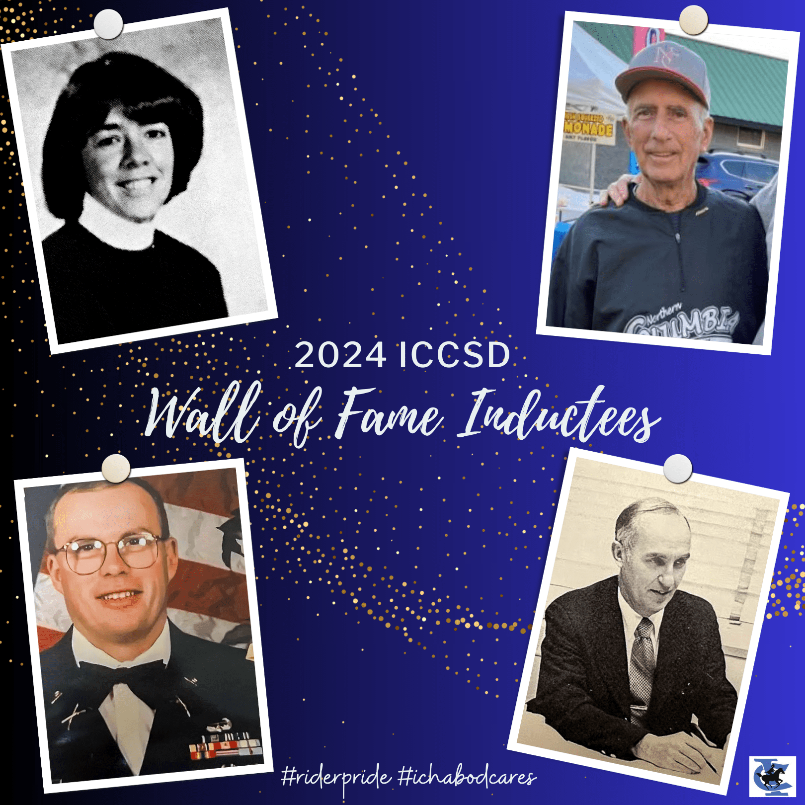 This is a graphic including pictures of the new Wall of Fame Inductees: Geraldine Garafalo, Lee Norton, Brian Simmons and E. Gordon Van Buren.